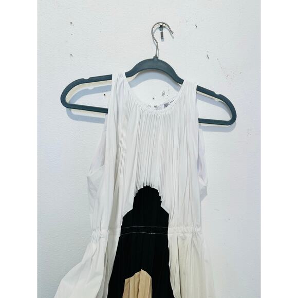 BIBHU MOHAPATRA x RTR Black White Colorblock Pleated Crewneck Flowy Dress Size 4 - Picture 9 of 16